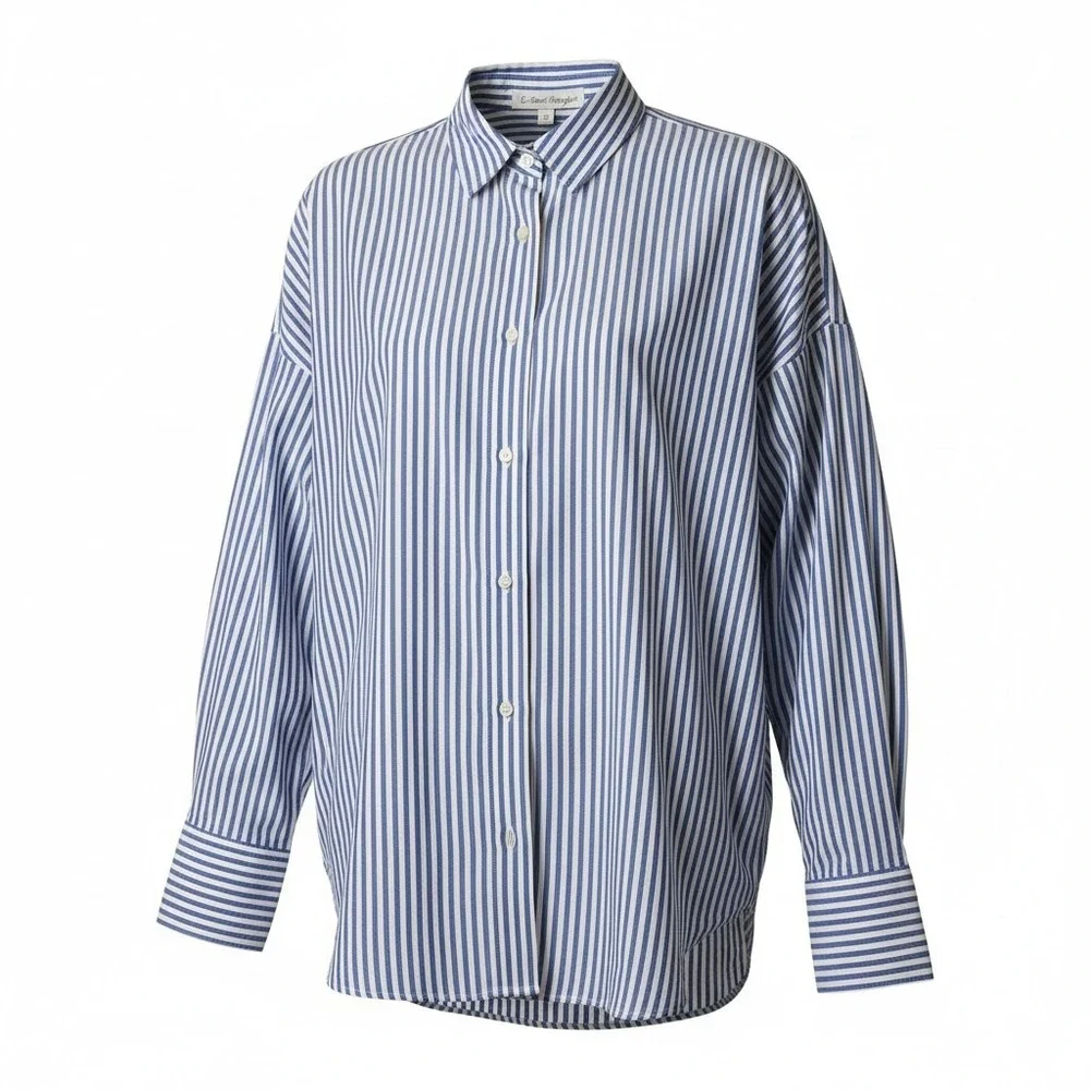 LE SARTE PETTEGOLE Striped Button Down Shirt Blue White Women's size 6 NWT $290 - Picture 2 of 9